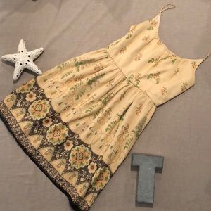 Anna Sui Floral Cream and Brown Dress